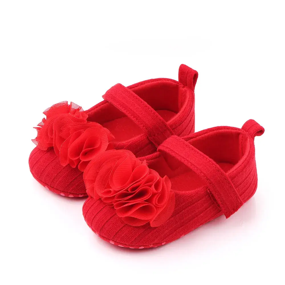 Newborn Baby Girl Shoes Anti Slip Soft Sole Toddler Infant First Walkers Baby Girls Newborn Pink Cute Lace Flower Cotton Shoes