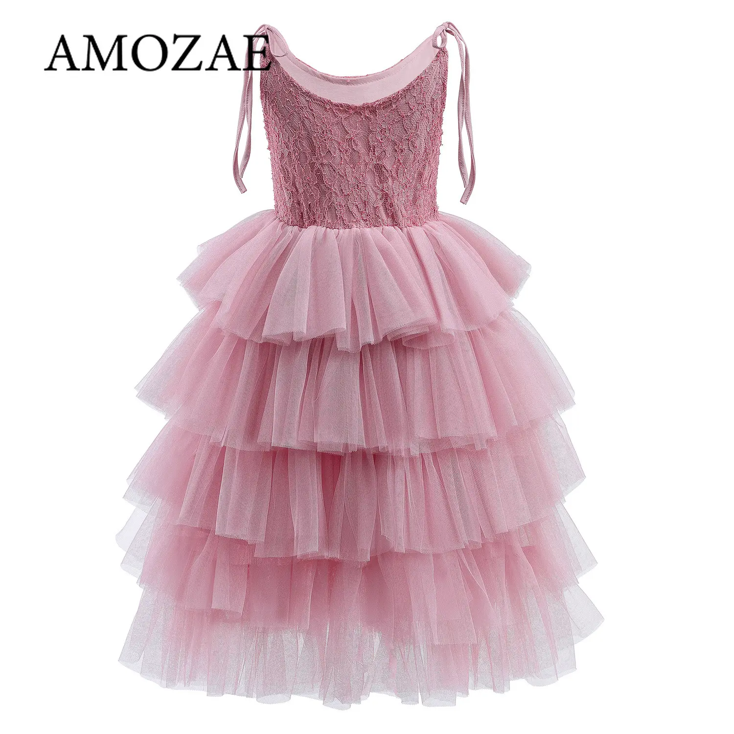 Children Girls Lace Dress for Summer Flower Wedding Party Kids Dresses for Girls Pearls Tulle Princess Children's Dresses