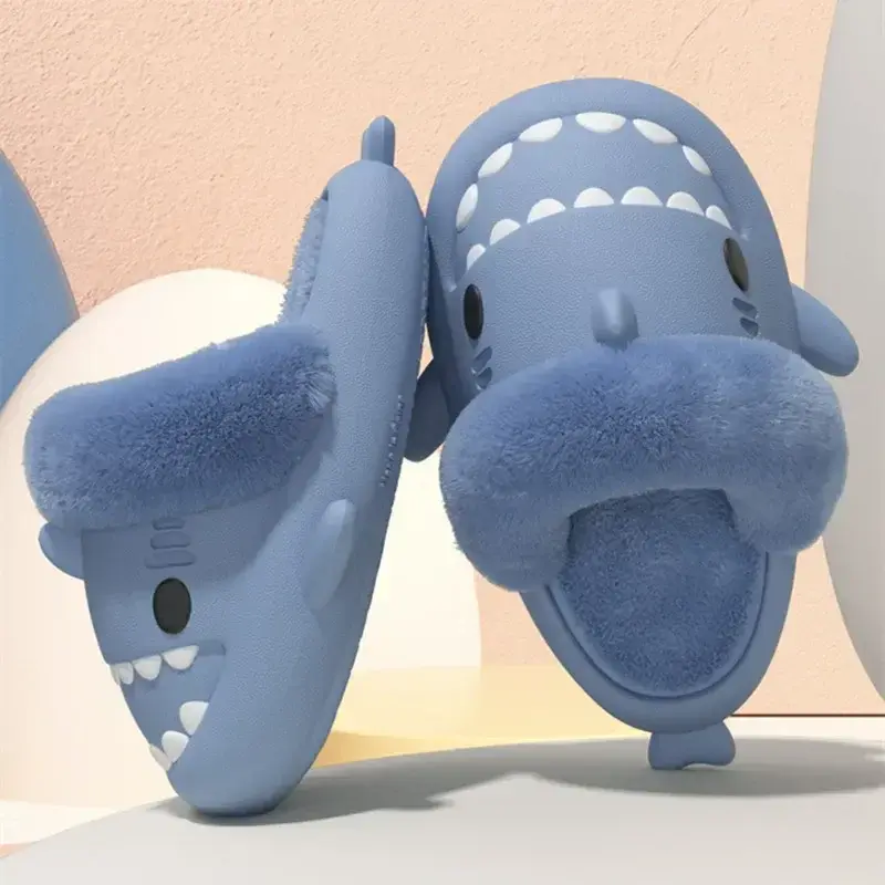 Winter Children‘s Slippers 2025 New Kids Slippers Shark Warm Plush Indoor Autumn Non-Slip Soft Plush Slipper for Boys Girls