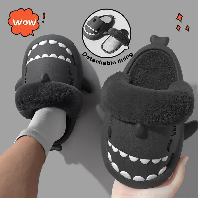 Winter Children‘s Slippers 2025 New Kids Slippers Shark Warm Plush Indoor Autumn Non-Slip Soft Plush Slipper for Boys Girls