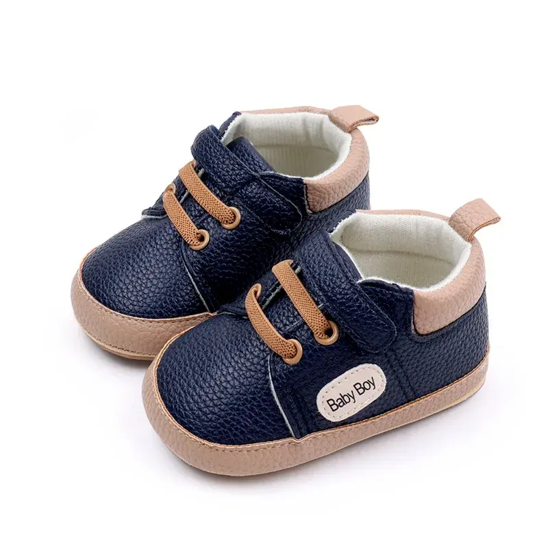 Newborn Baby Shoes Boys PU Leather Casual Sneakers Rubber Flats Soft Sole Non-Slip Toddler Shoes Infant First Walkers