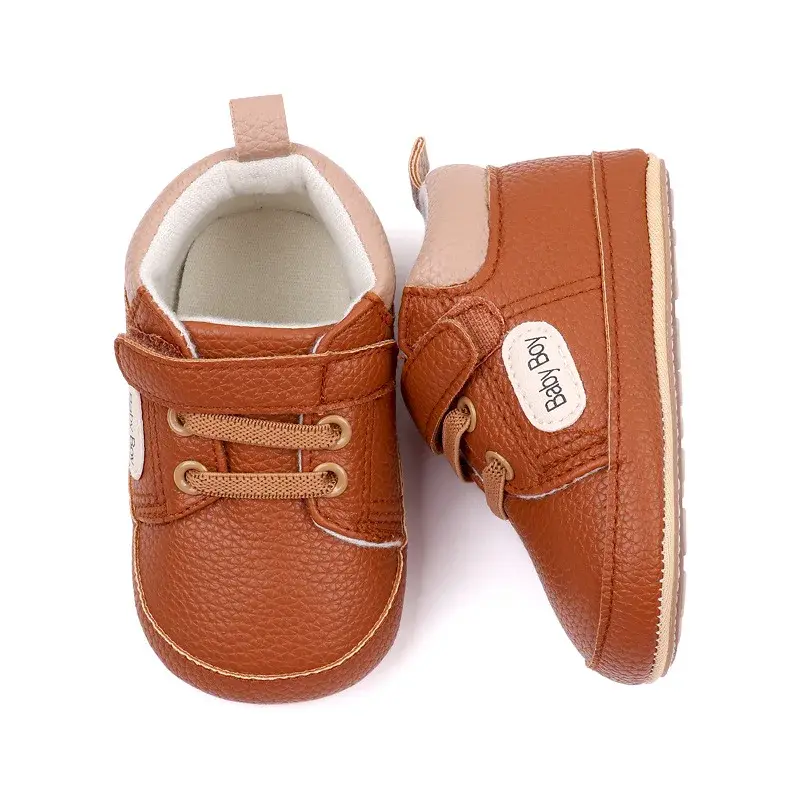 Newborn Baby Shoes Boys PU Leather Casual Sneakers Rubber Flats Soft Sole Non-Slip Toddler Shoes Infant First Walkers