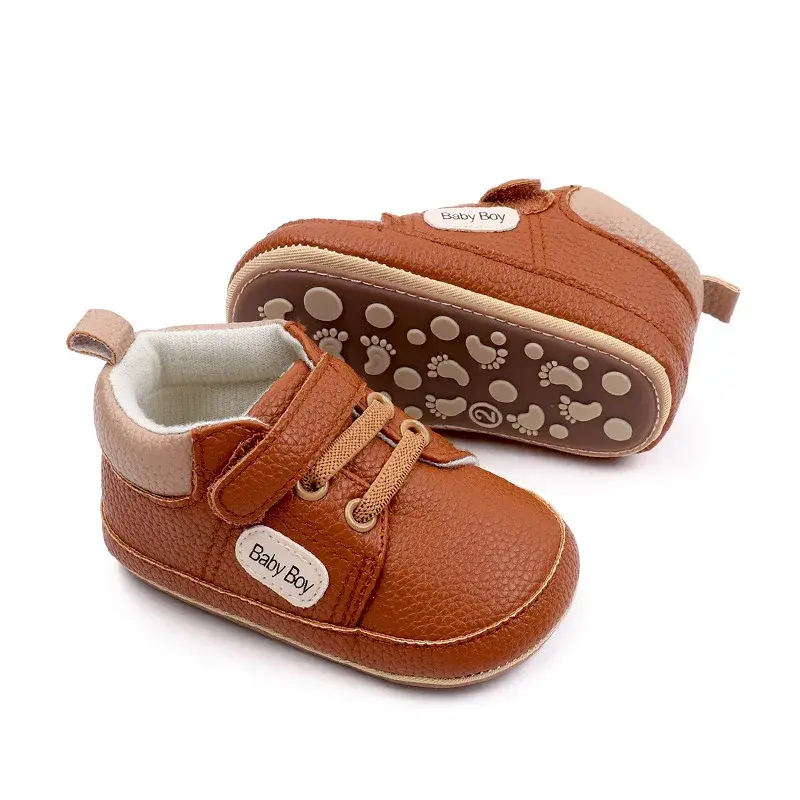 Newborn Baby Shoes Boys PU Leather Casual Sneakers Rubber Flats Soft Sole Non-Slip Toddler Shoes Infant First Walkers