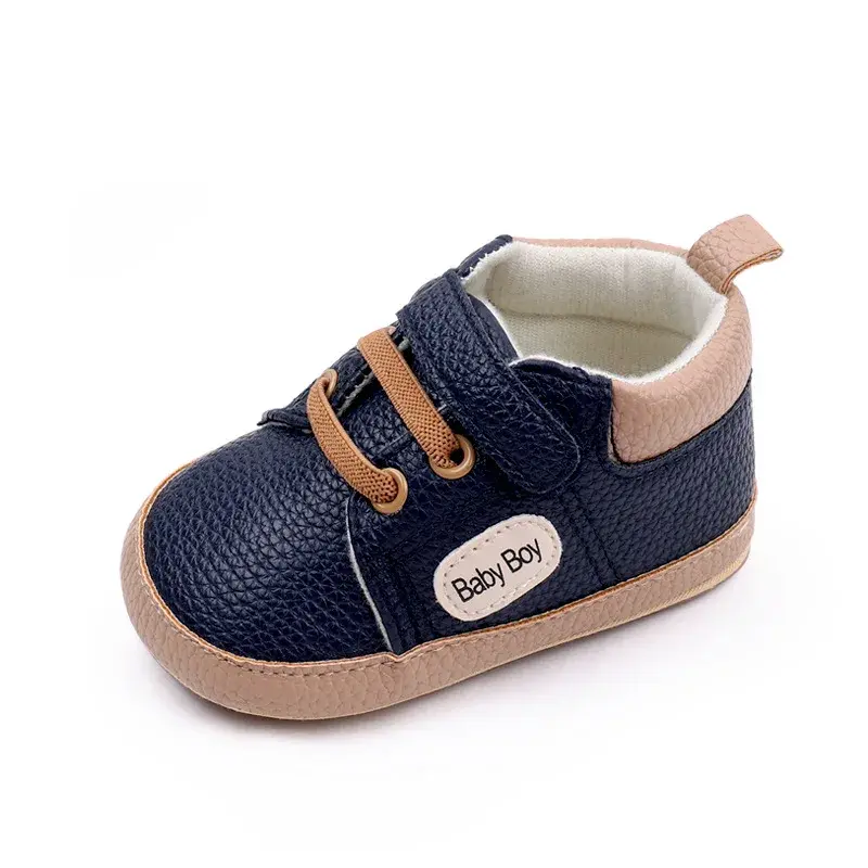 Newborn Baby Shoes Boys PU Leather Casual Sneakers Rubber Flats Soft Sole Non-Slip Toddler Shoes Infant First Walkers