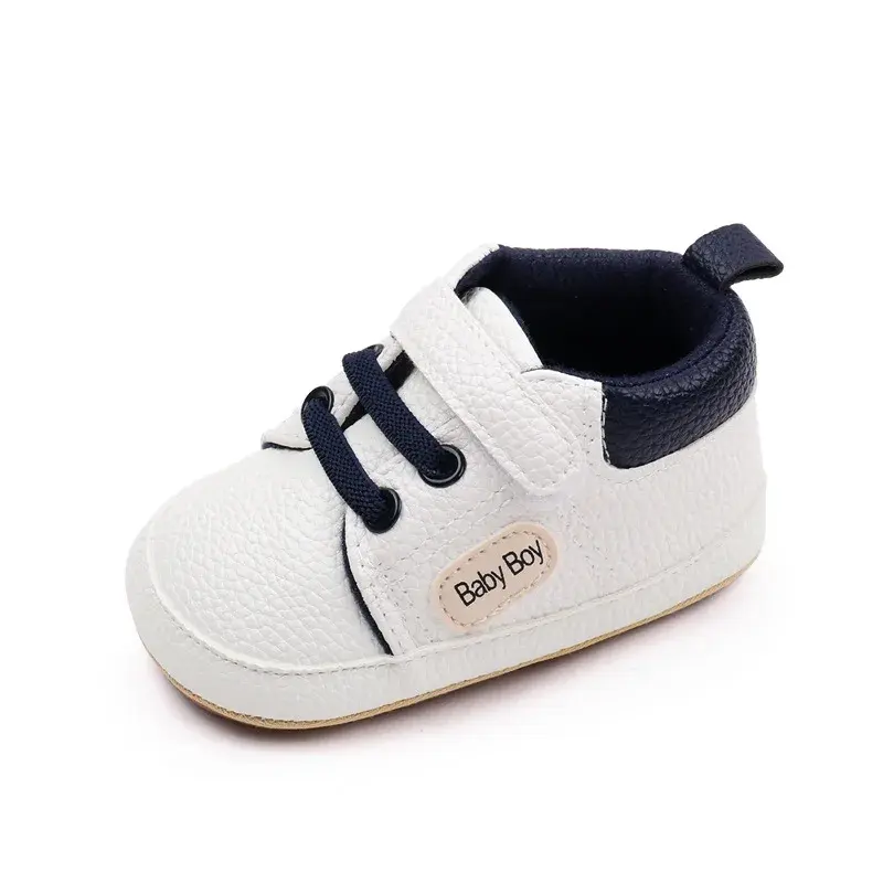 Newborn Baby Shoes Boys PU Leather Casual Sneakers Rubber Flats Soft Sole Non-Slip Toddler Shoes Infant First Walkers