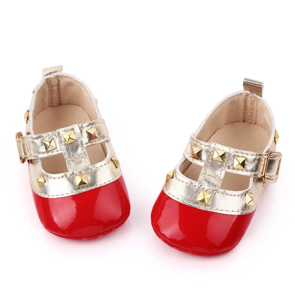 2025 Brand New Newborn Baby Girl Bow Princess Shoes Soft Sole Crib Leather Solid Buckle Strap Flat With Heel Baby Shoes 4 Colors