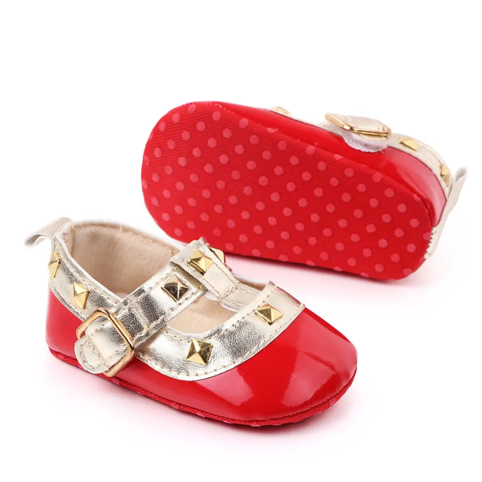 2025 Brand New Newborn Baby Girl Bow Princess Shoes Soft Sole Crib Leather Solid Buckle Strap Flat With Heel Baby Shoes 4 Colors