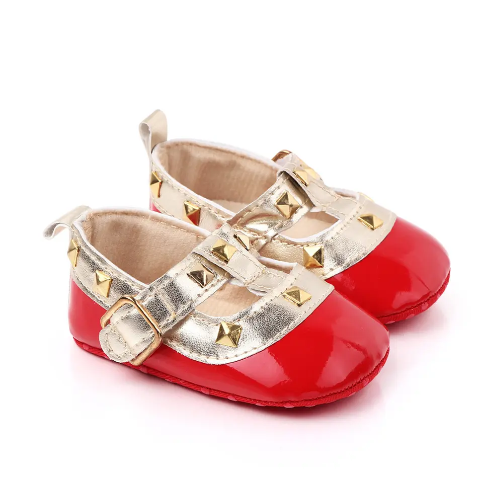 2025 Brand New Newborn Baby Girl Bow Princess Shoes Soft Sole Crib Leather Solid Buckle Strap Flat With Heel Baby Shoes 4 Colors
