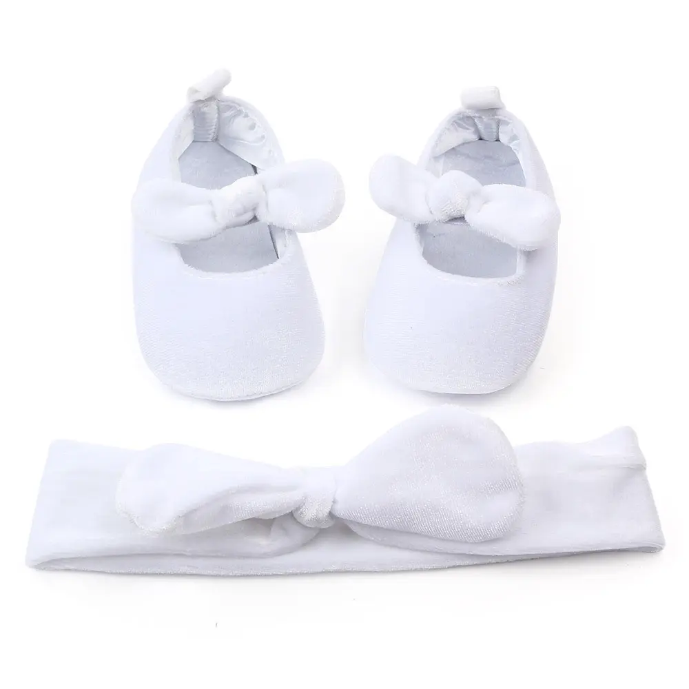 New Baby Shoes Baby Girl Shoes Princess Girl Shoes With Bowknot Hair Band Rubber Sole Anti-slip Toddler First Walkers Infant