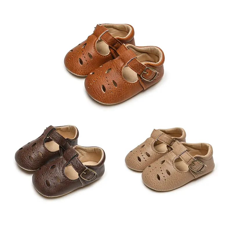 Newborn Baby Shoes Brown PU Leather Multicolor Boys and Girls Shoes Casual Soft Sole Non-Slip Toddler Shoes First Walkers