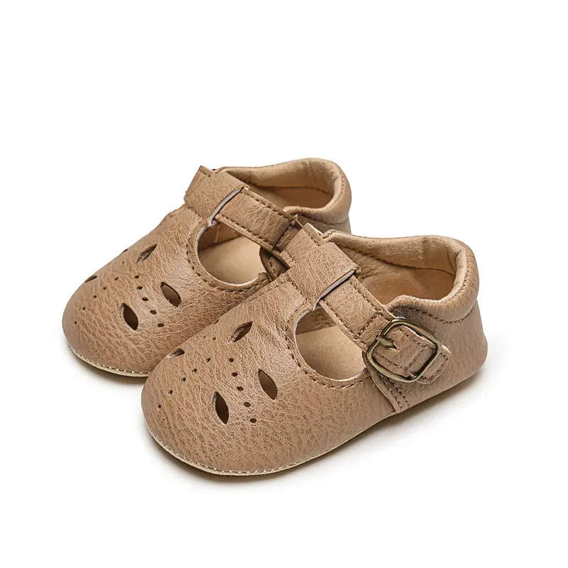 Newborn Baby Shoes Brown PU Leather Multicolor Boys and Girls Shoes Casual Soft Sole Non-Slip Toddler Shoes First Walkers