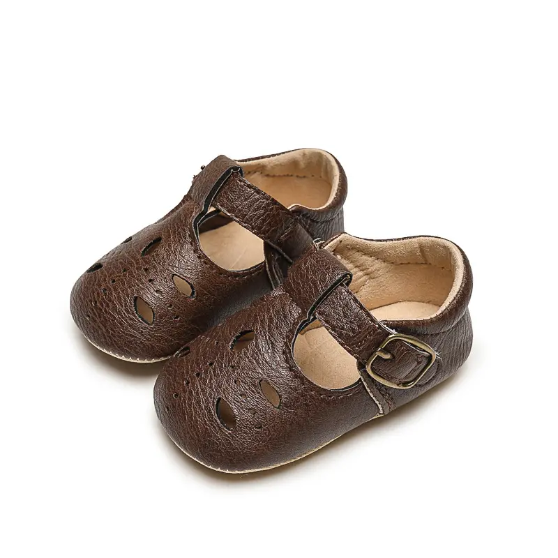 Newborn Baby Shoes Brown PU Leather Multicolor Boys and Girls Shoes Casual Soft Sole Non-Slip Toddler Shoes First Walkers