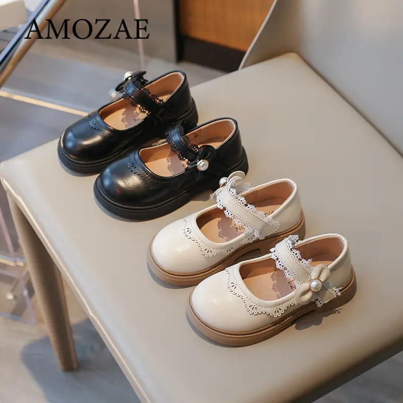 Classic Patent Leather Dress Shoes for Girls Child Chic Bowtie Party Dance Loafers Kids Back to School Oxford Flats Black Beige