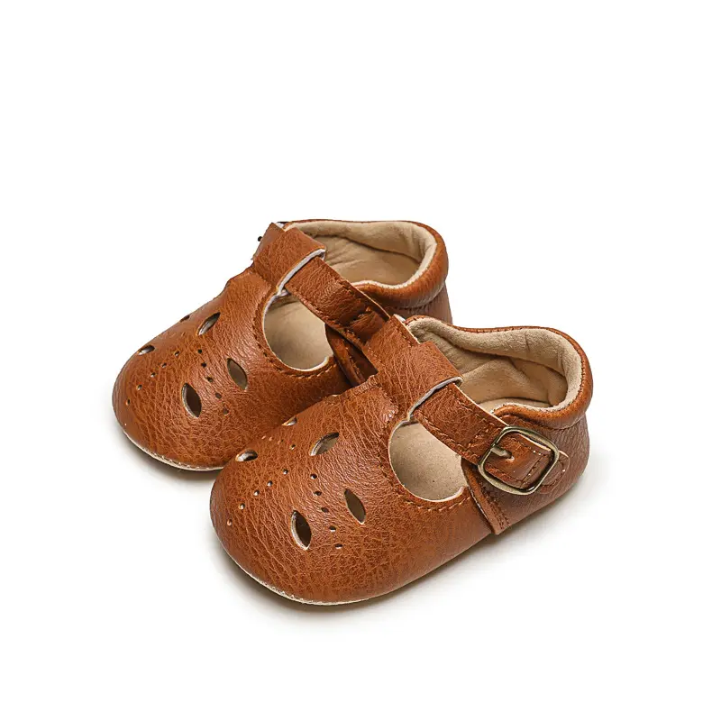 Newborn Baby Shoes Brown PU Leather Multicolor Boys and Girls Shoes Casual Soft Sole Non-Slip Toddler Shoes First Walkers
