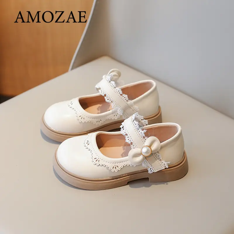 Classic Patent Leather Dress Shoes for Girls Child Chic Bowtie Party Dance Loafers Kids Back to School Oxford Flats Black Beige