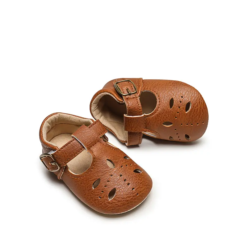 Newborn Baby Shoes Brown PU Leather Multicolor Boys and Girls Shoes Casual Soft Sole Non-Slip Toddler Shoes First Walkers