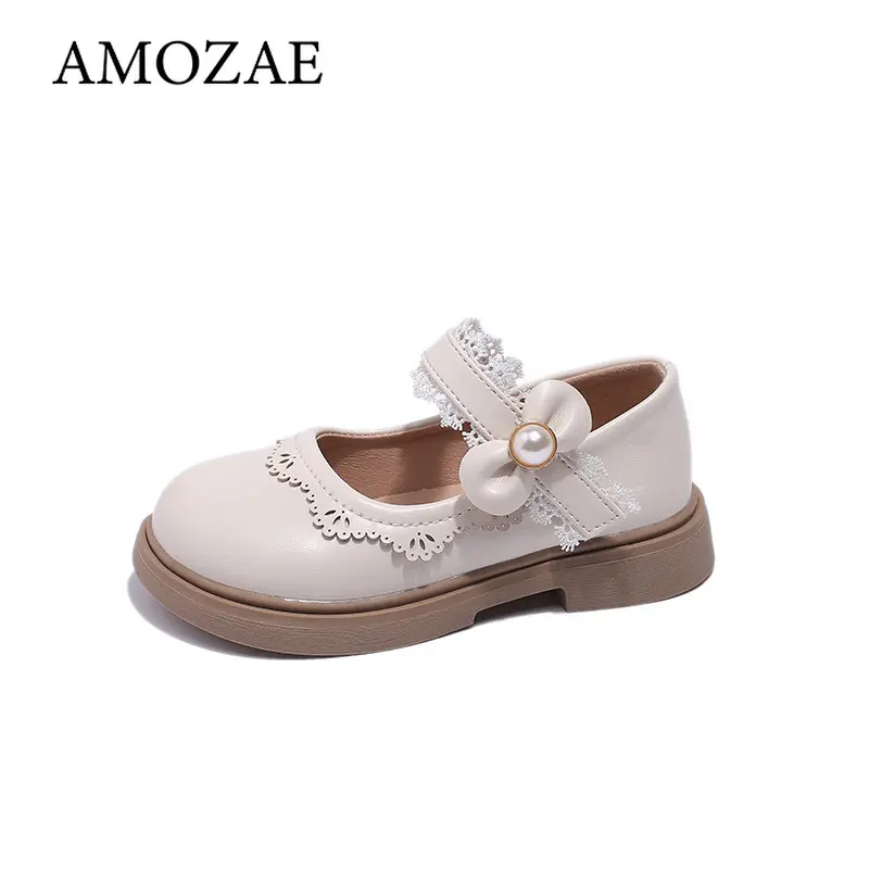 Classic Patent Leather Dress Shoes for Girls Child Chic Bowtie Party Dance Loafers Kids Back to School Oxford Flats Black Beige