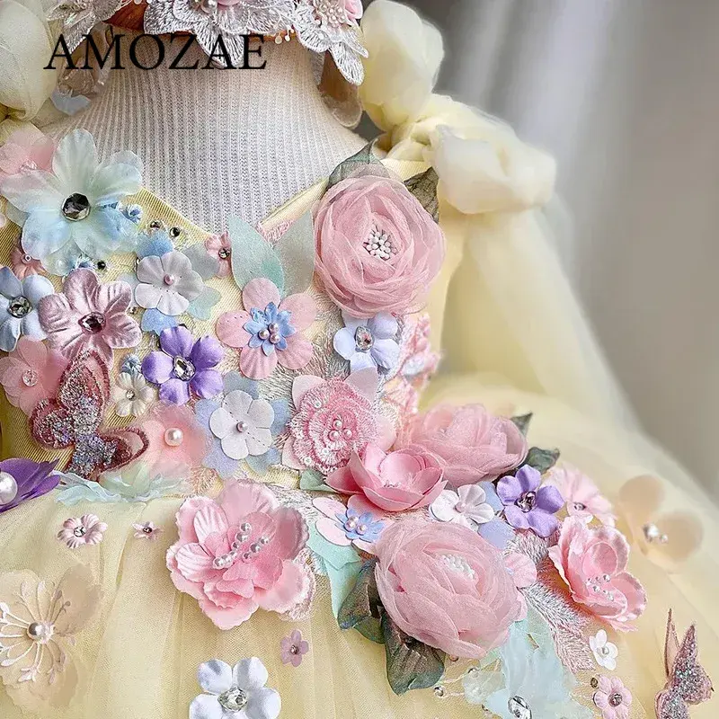 Girl's Princess Luxurious Elegant Butterfly Girl Princess Dress Embroidered Flower Formal Anniversary Celebration Fluffy Dress