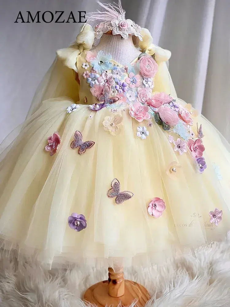 Girl's Princess Luxurious Elegant Butterfly Girl Princess Dress Embroidered Flower Formal Anniversary Celebration Fluffy Dress
