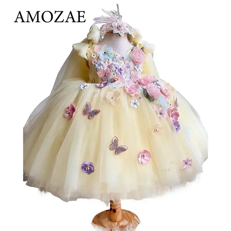 Girl's Princess Luxurious Elegant Butterfly Girl Princess Dress Embroidered Flower Formal Anniversary Celebration Fluffy Dress