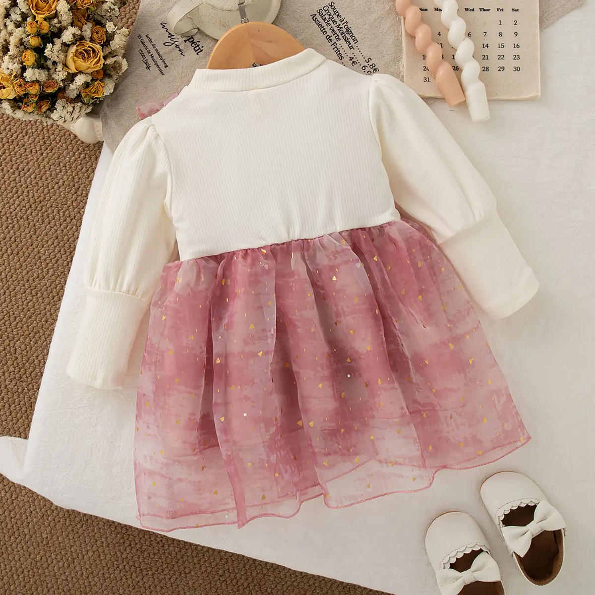Spring And Autumn New Baby Girl Dress Long Sleeve Sweet Bow Princess Style Children'S Clothing (9 Months -3 Years Old)