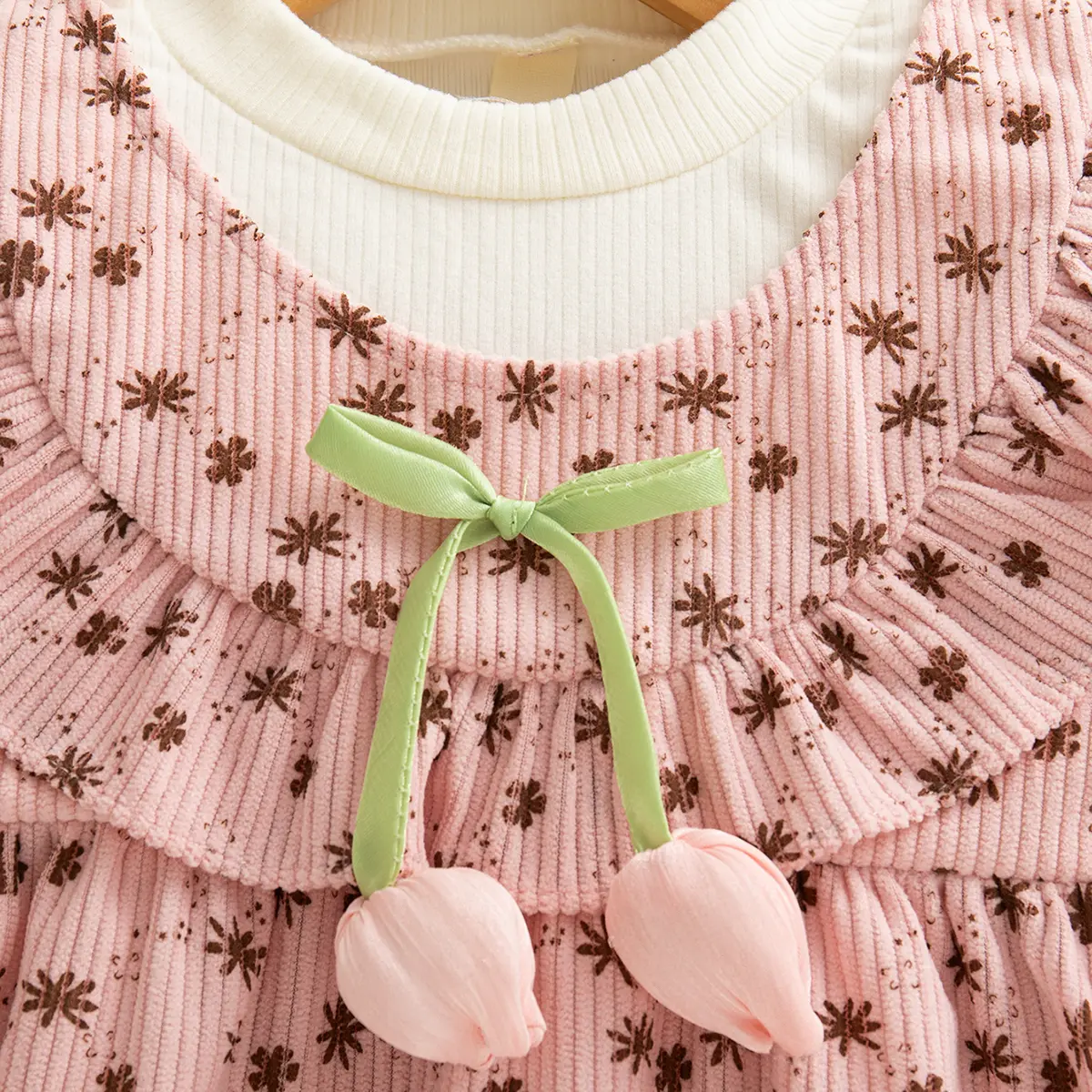 Spring And Autumn New Baby Girls' Dress Sweet Bow And Floral Patterns For Children's Long Sleeved Clothing(6-24 Months)
