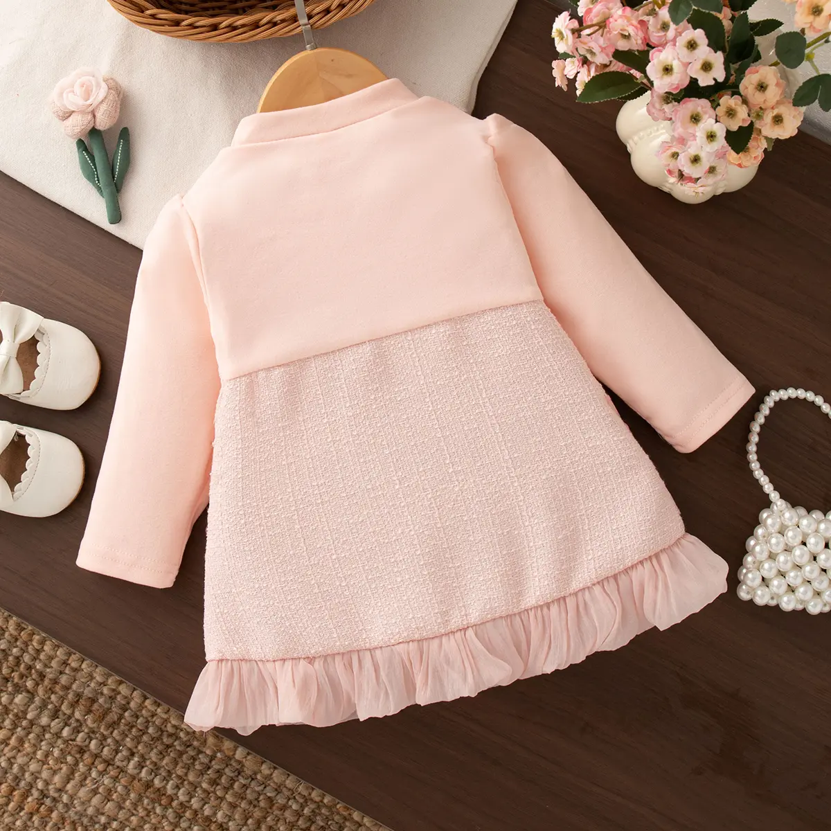 New Baby Girl Dress Spring And Autumn Long Sleeve Princess Style Solid Color Sweet Bow Children'S Clothing (6-24 Months)