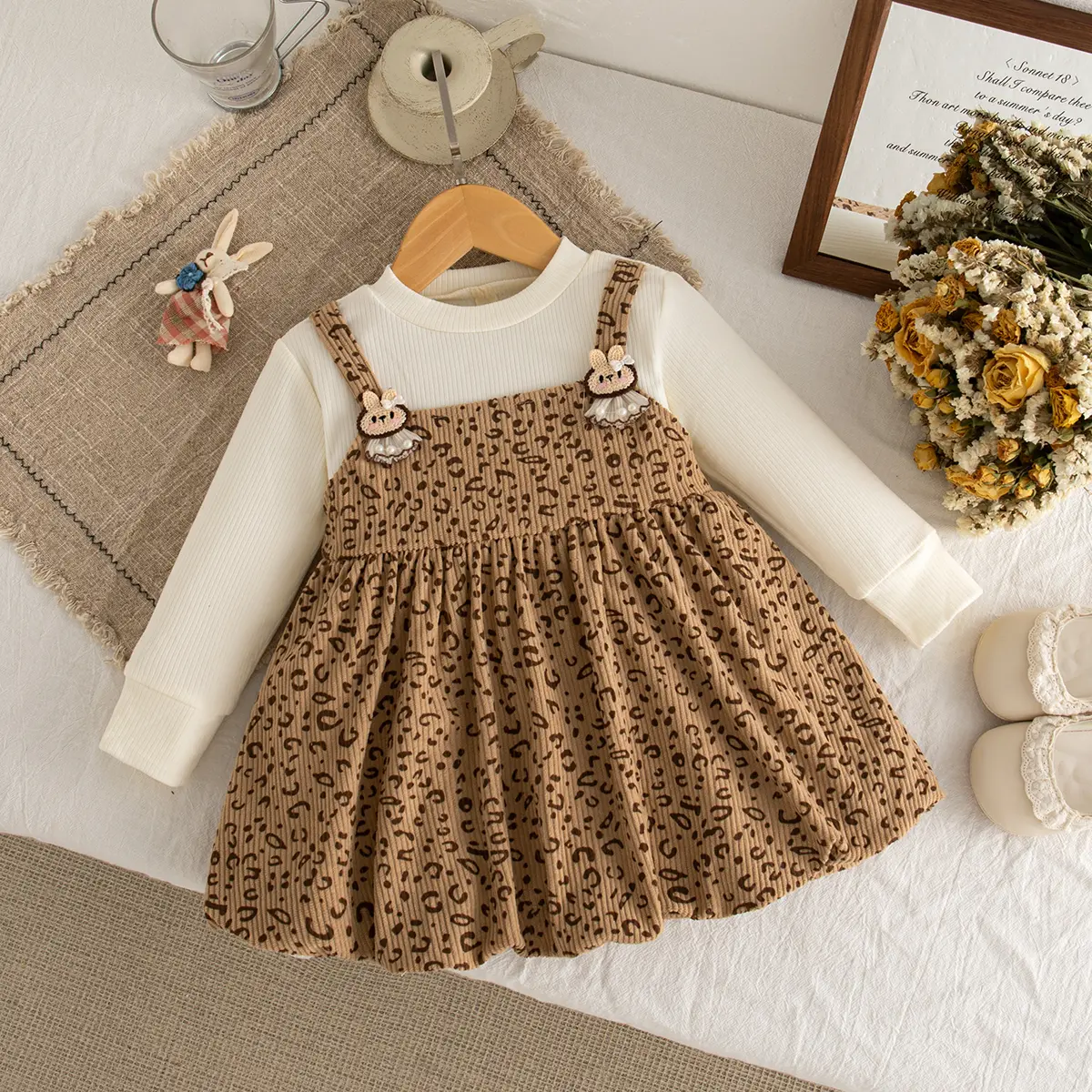 New Spring And Autumn Baby Girl Dress Long Sleeve Sweet Leopard Pattern Children'S Clothing (9 Months -3 Years Old)
