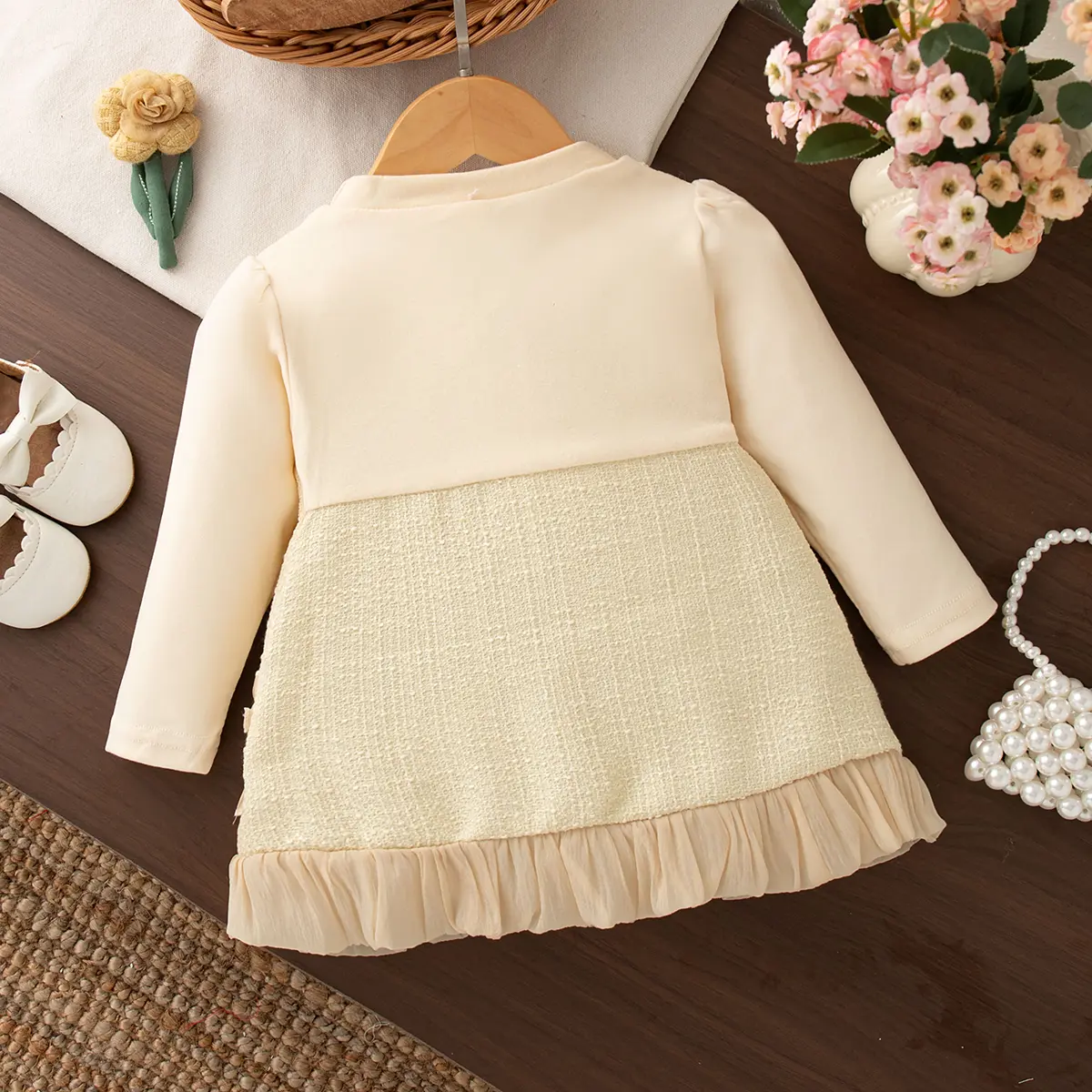 New Baby Girl Dress Spring And Autumn Long Sleeve Princess Style Solid Color Sweet Bow Children'S Clothing (6-24 Months)