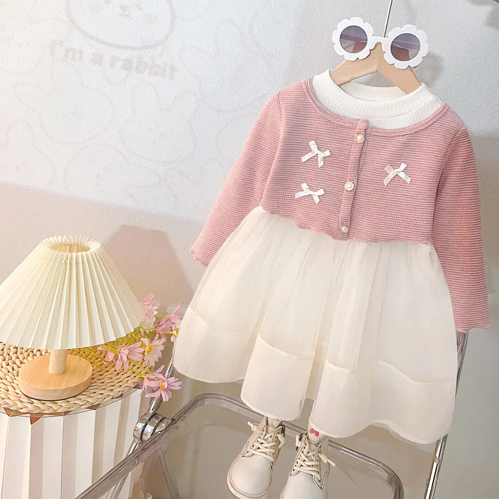New Spring And Autumn Baby Girl Long Sleeve Dress Sweet Bow Princess Dress Children'S Clothing (9 Months -3 Years Old)
