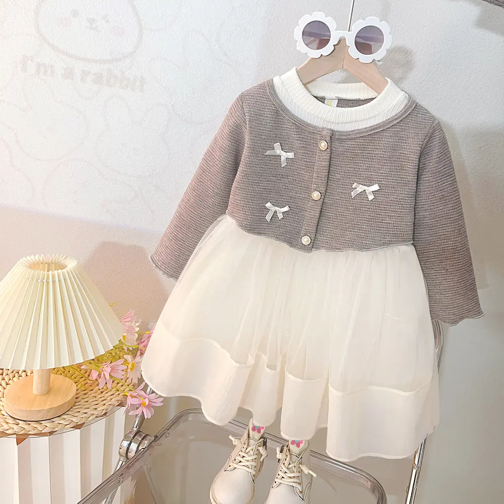 New Spring And Autumn Baby Girl Long Sleeve Dress Sweet Bow Princess Dress Children'S Clothing (9 Months -3 Years Old)