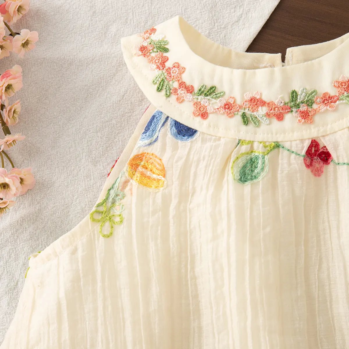 New Summer Baby Girl Dress Sweet Embroidered Flower Sleeveless Round Neck Children'S Clothing (6 Months -3 Years)