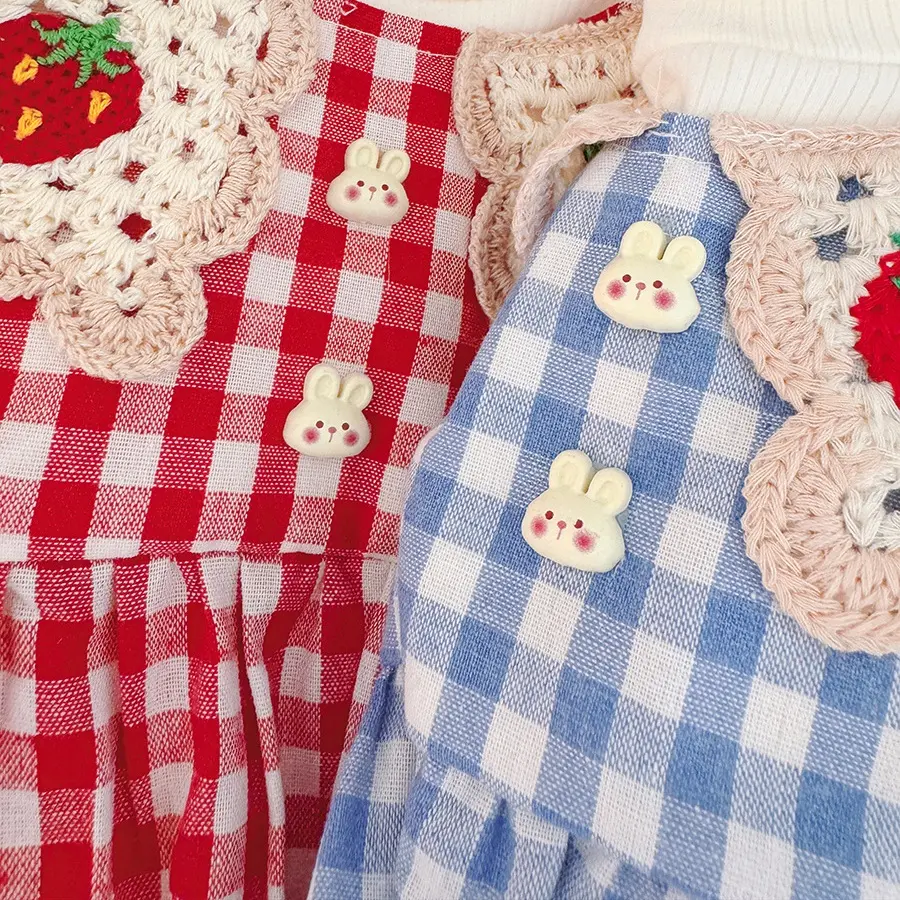 New Spring And Autumn Baby Girl Long Sleeve Dress Sweet Strawberry Plaid Children'S Clothing (9 Months -3 Years Old)