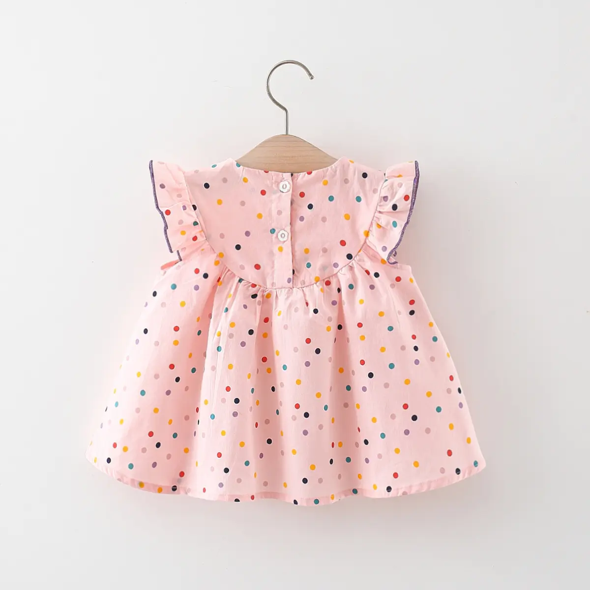 Summer New 0-3 Year Old Girl Short sleeved Dress with Flower Embroidered Colorful Dot Doll Neck Princess Dress