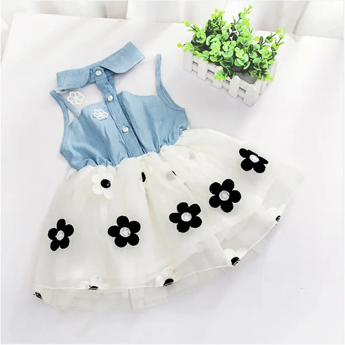 Baby Girl Princess Dress Summer Newborn Baby Girl Denim Flower Mesh Dress Children'S Birthday Party Sleeveless Clothes