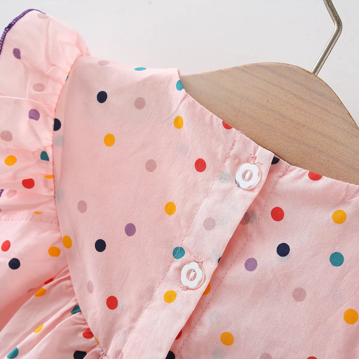 Summer New 0-3 Year Old Girl Short sleeved Dress with Flower Embroidered Colorful Dot Doll Neck Princess Dress