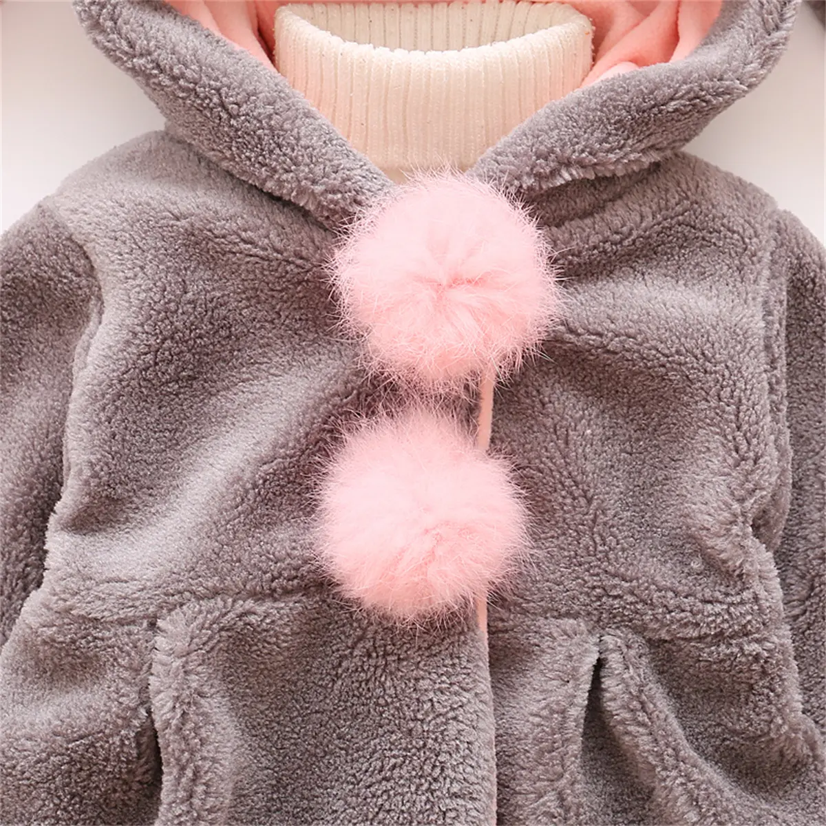 Winter Baby Fleece Coat Girl Cute Ears Hooded Artificial Fur Clothes Children'S Warm Versatile Jacket