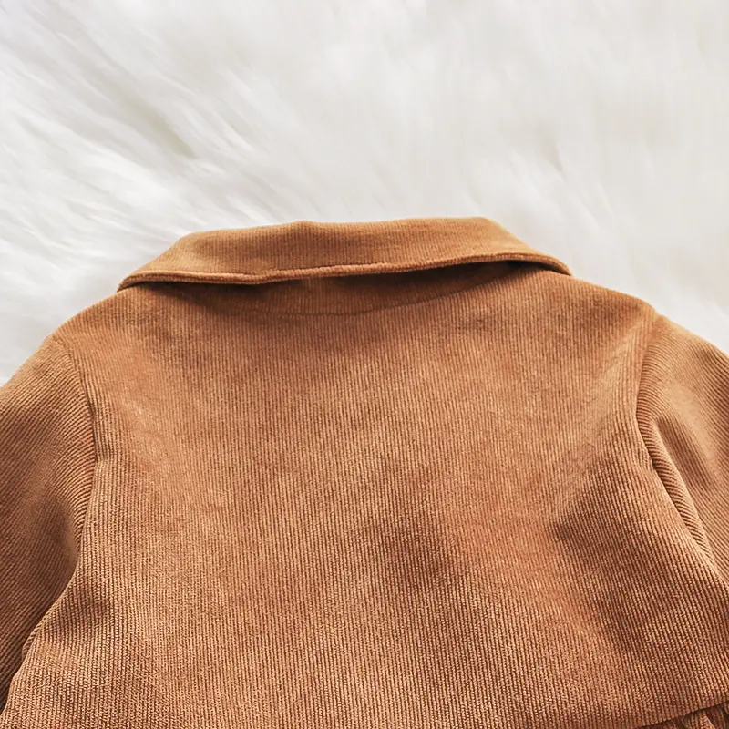 Spring and Autumn Baby Girl's Solid Color Single breasted Collar Cartoon Long Sleeve Corduroy Jacket Casual Top