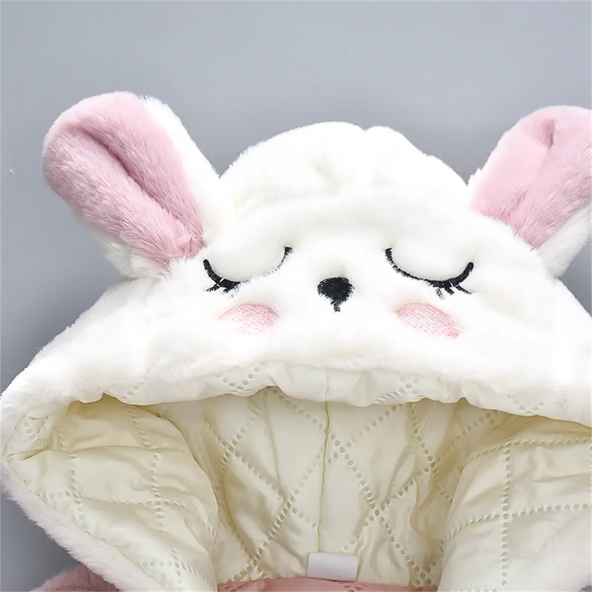 Winter Artificial Fur And Cotton Girls' Coat 2-Piece Set Of Children'S Cartoon Hooded Zipper Filled Cotton Coat+Rabbit Bag