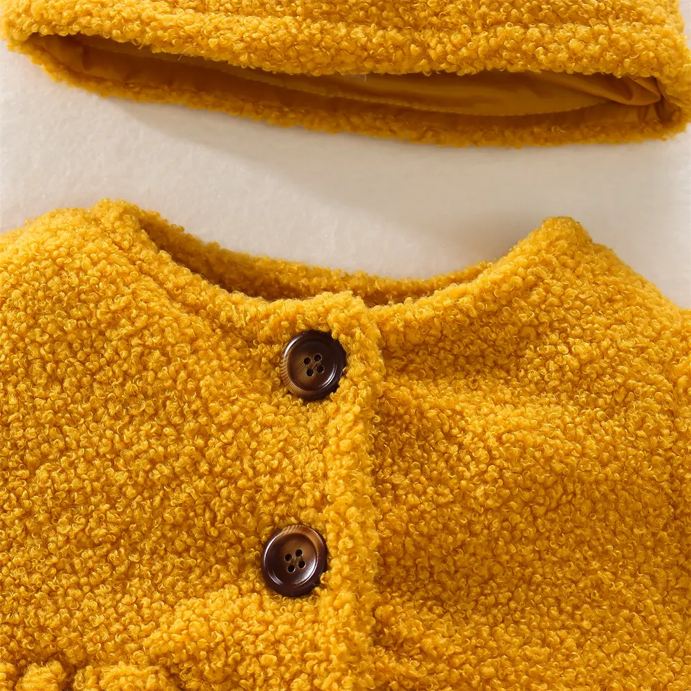 Autumn Baby Girl Coat+Hat 2 Pcs Baby Girl Particle Velvet Single Breasted Long Sleeved Coat Cute Fungus Edge Decorative Coat