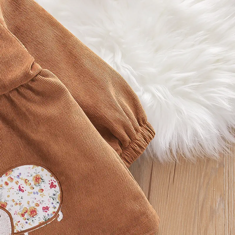Spring and Autumn Baby Girl's Solid Color Single breasted Collar Cartoon Long Sleeve Corduroy Jacket Casual Top