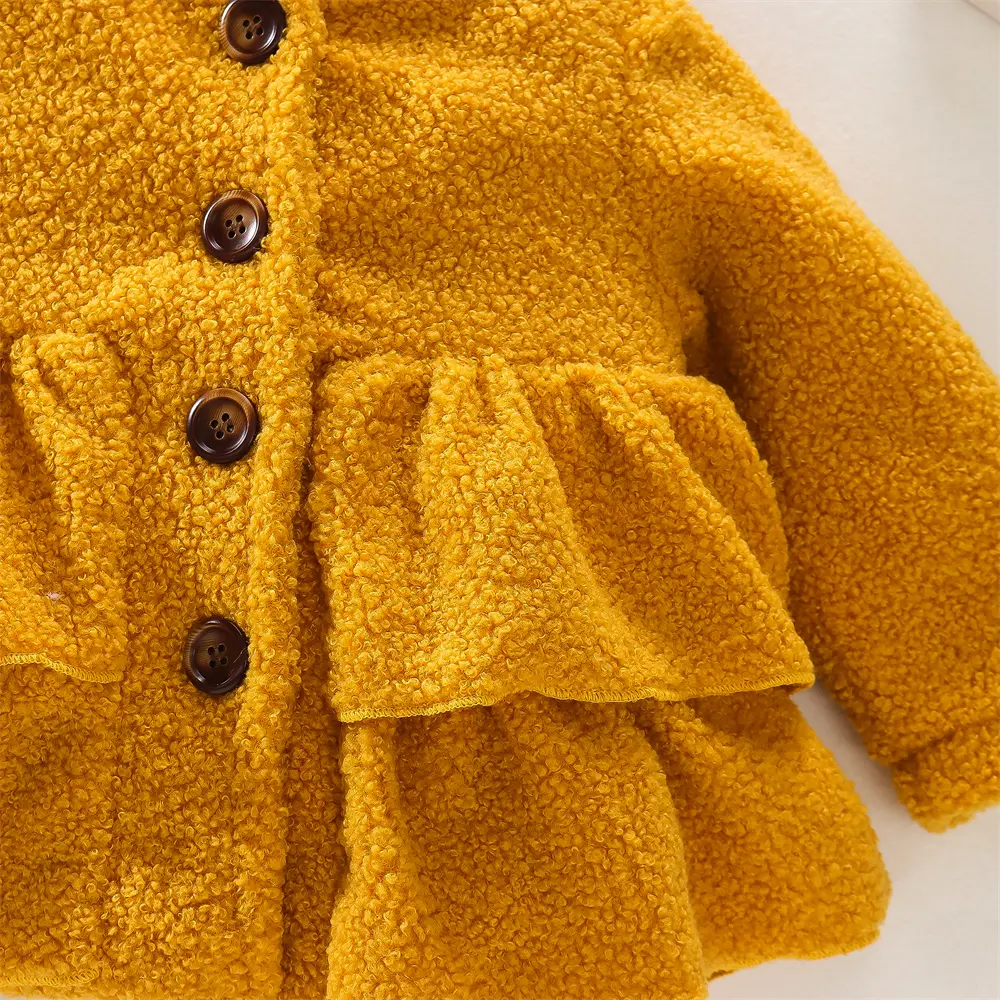 Autumn Baby Girl Coat+Hat 2 Pcs Baby Girl Particle Velvet Single Breasted Long Sleeved Coat Cute Fungus Edge Decorative Coat