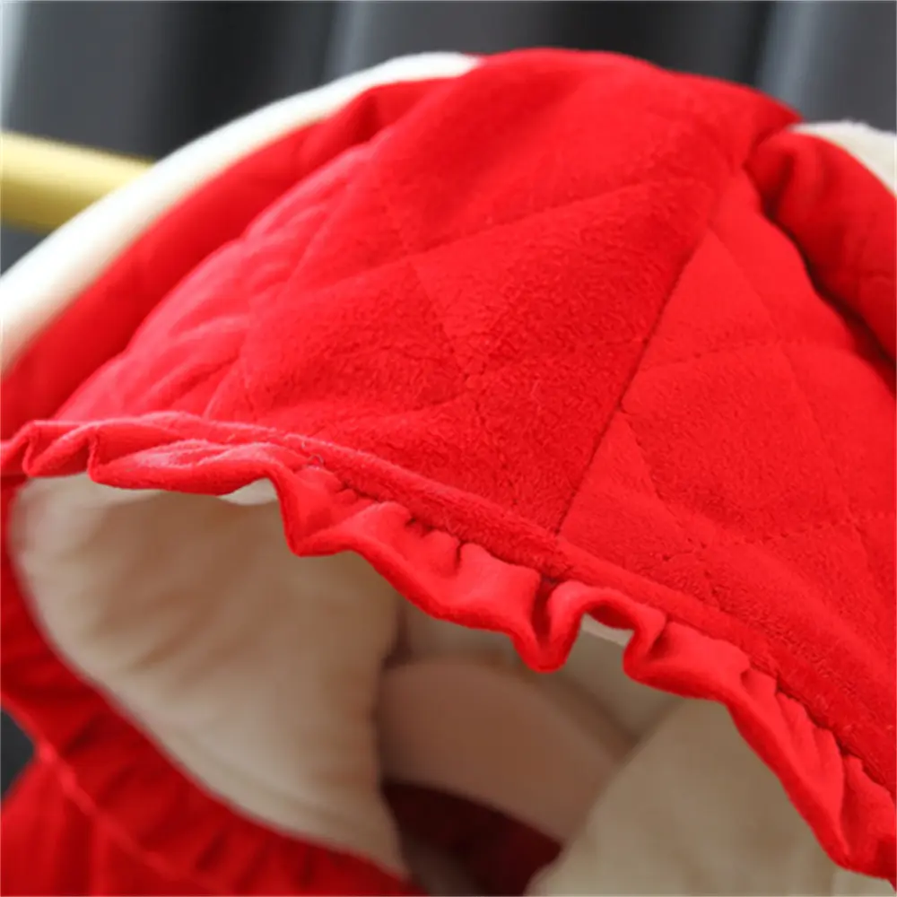 Winter 0-3 Girls' Cotton Jacket Girls' 3D Cartoon Rabbit Hooded Ears Solid Color Cute Plush Cotton Coat