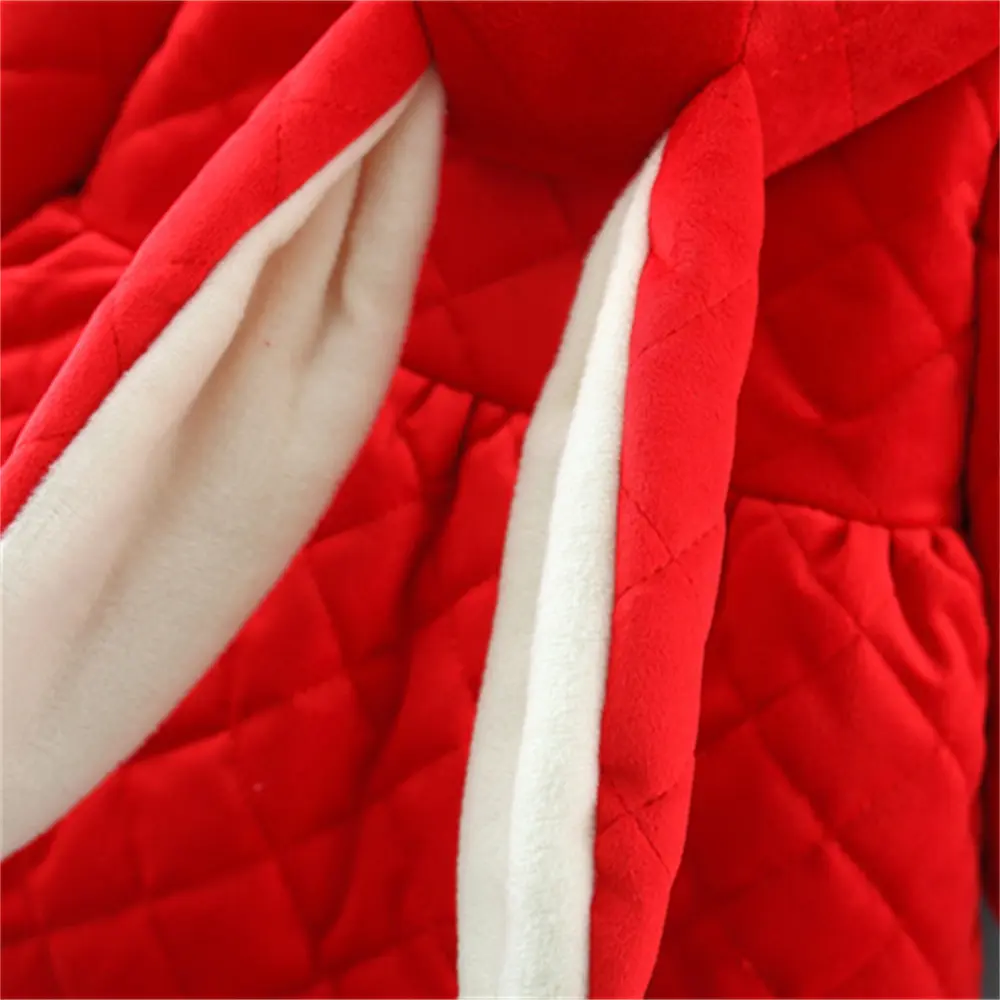 Winter 0-3 Girls' Cotton Jacket Girls' 3D Cartoon Rabbit Hooded Ears Solid Color Cute Plush Cotton Coat