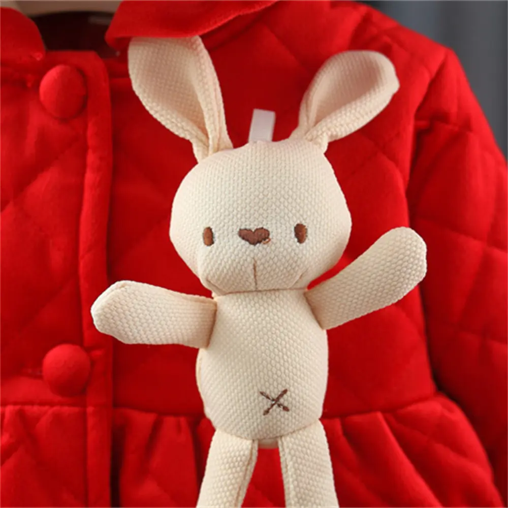 Winter 0-3 Girls' Cotton Jacket Girls' 3D Cartoon Rabbit Hooded Ears Solid Color Cute Plush Cotton Coat