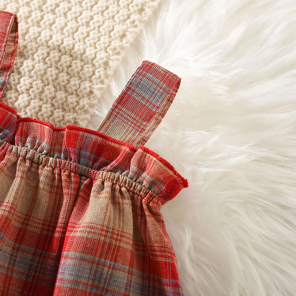 Summer 2/piece set for girls dresses hats baby girls plaid printed lace suspenders princess dresses children's dresses