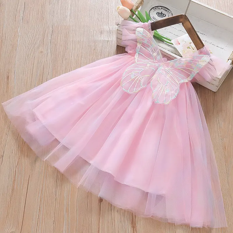 Summer Girls' Dress Baby Girls' Colorful Mesh Butterfly Wings Small Flying Sleeves Suspender Princess Dress