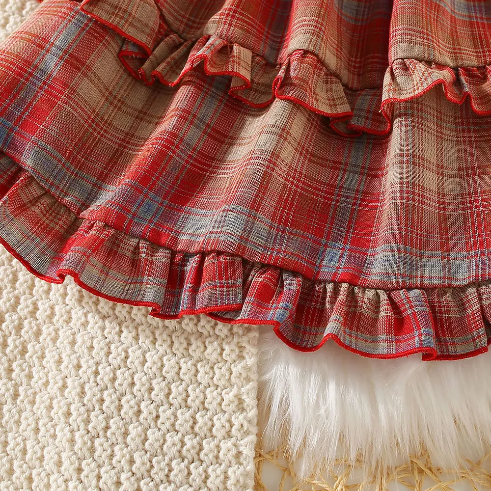 Summer 2/piece set for girls dresses hats baby girls plaid printed lace suspenders princess dresses children's dresses