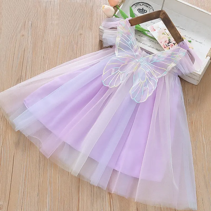 Summer Girls' Dress Baby Girls' Colorful Mesh Butterfly Wings Small Flying Sleeves Suspender Princess Dress