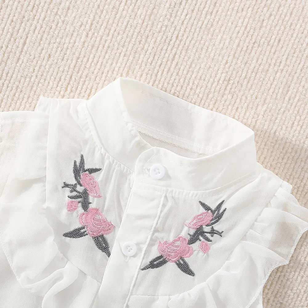 Girl's sleeveless shirt+shorts Summer set 2/piece set Girl's lace stand up collar single breasted top Solid color bow shorts